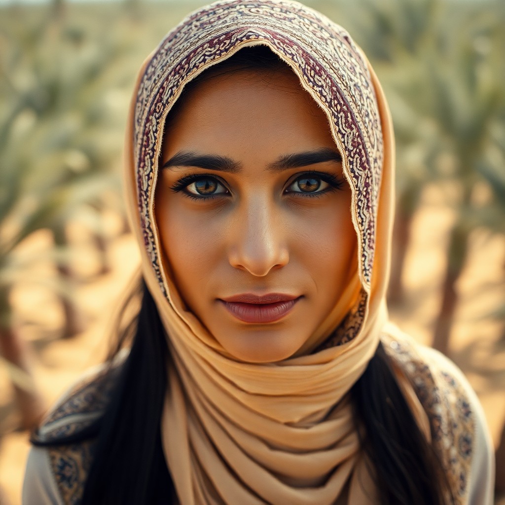 AI generated art for prompt: A captivating portrait photograph, shot on film, reveals a Middle Eastern woman's clear-cut expressi