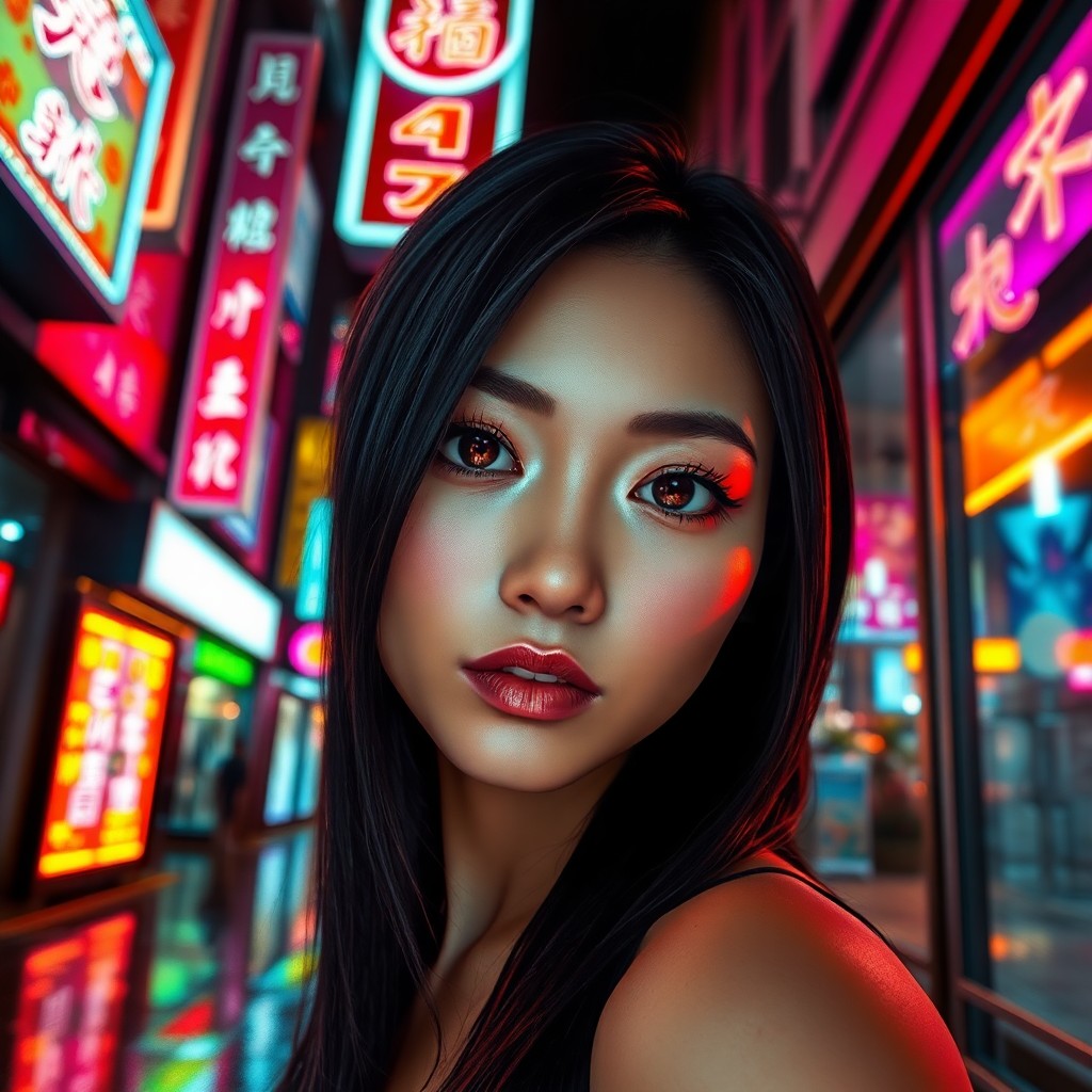 AI generated art for prompt: Imagine a hyperrealistic portrait of an Asian-American woman with captivating amber eyes and smooth 