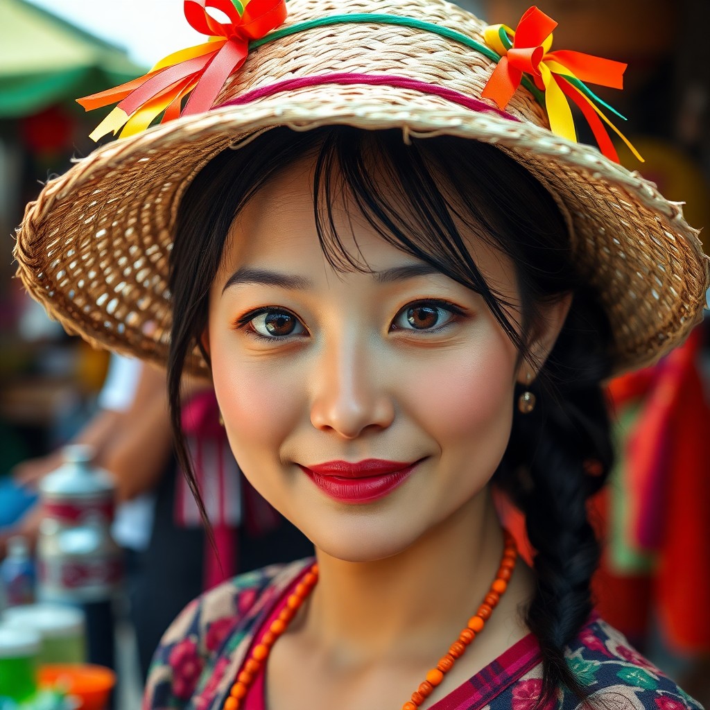 AI generated art for prompt: Craft a photorealistic portrait with a digital camera, capturing an East Asian woman's expressive fa