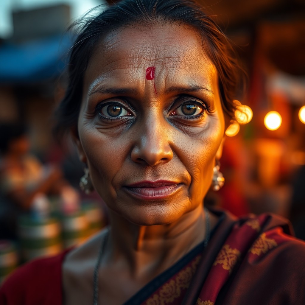 AI generated art for prompt: An iPhone portrait photo captures a South Asian woman with deep brown eyes, her gaze exuding wisdom 