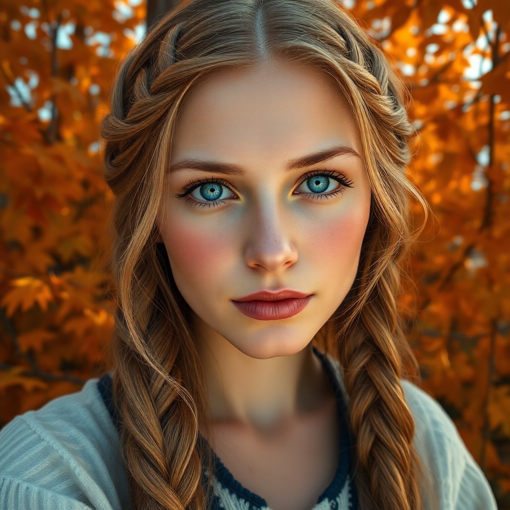 AI generated art for prompt: Create an ultrarealistic digital painting of a serene Eastern European woman with striking blue eyes