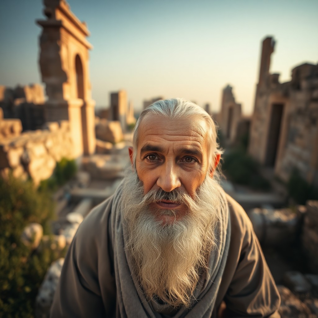 AI generated art for prompt: Envision a photorealistic portrait photograph capturing the serene expression of an aged Middle East