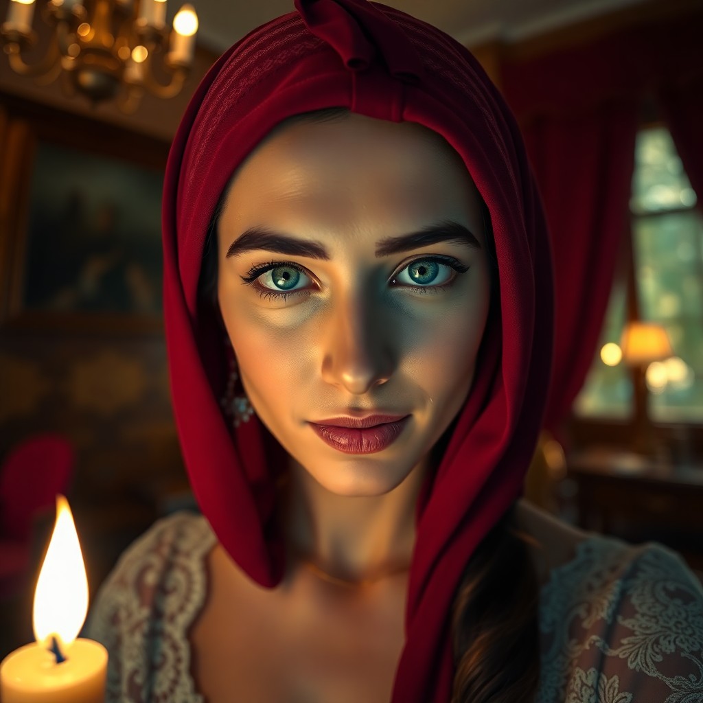 AI generated art for prompt: A Middle Eastern woman's straightforward allure shines through in a portrait photograph, her piercin