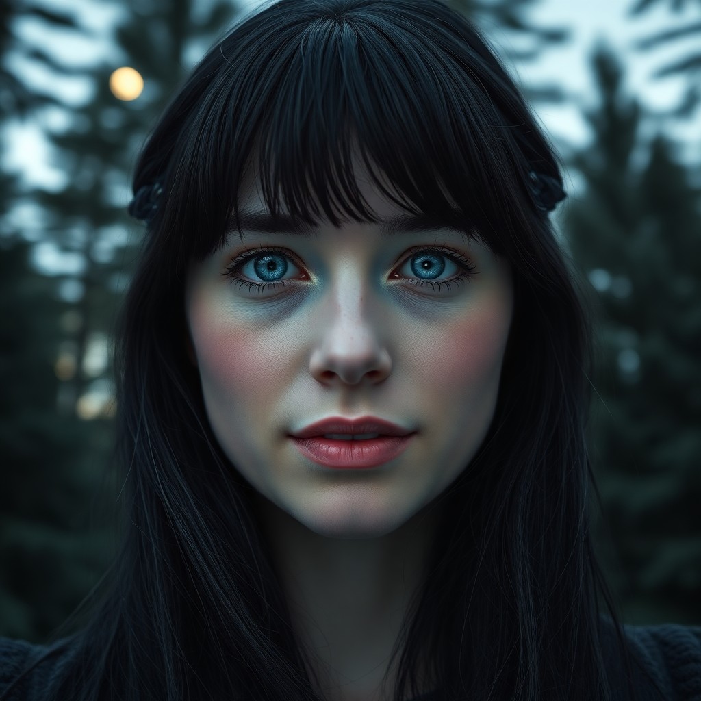 AI generated art for prompt: A photorealistic portrait photo captures a Nordic woman's enigmatic gaze, her piercing ice-blue eyes