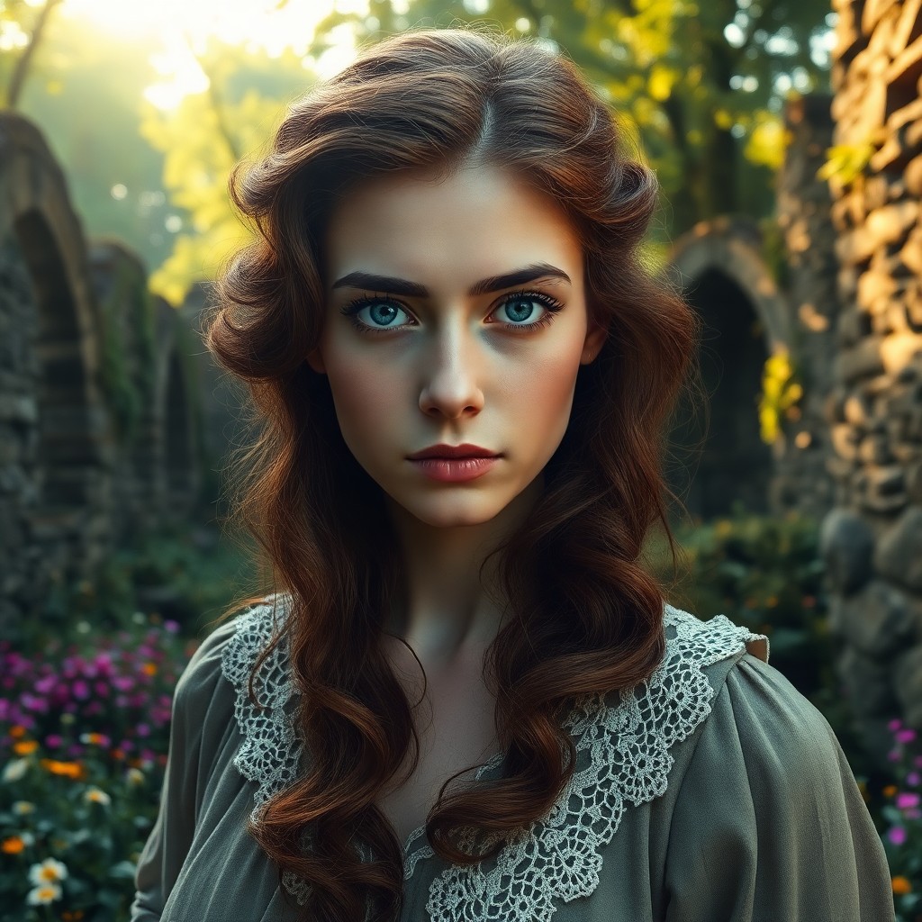 AI generated art for prompt: A photorealistic portrait photograph showcases an enigmatic Eastern European woman with piercing blu