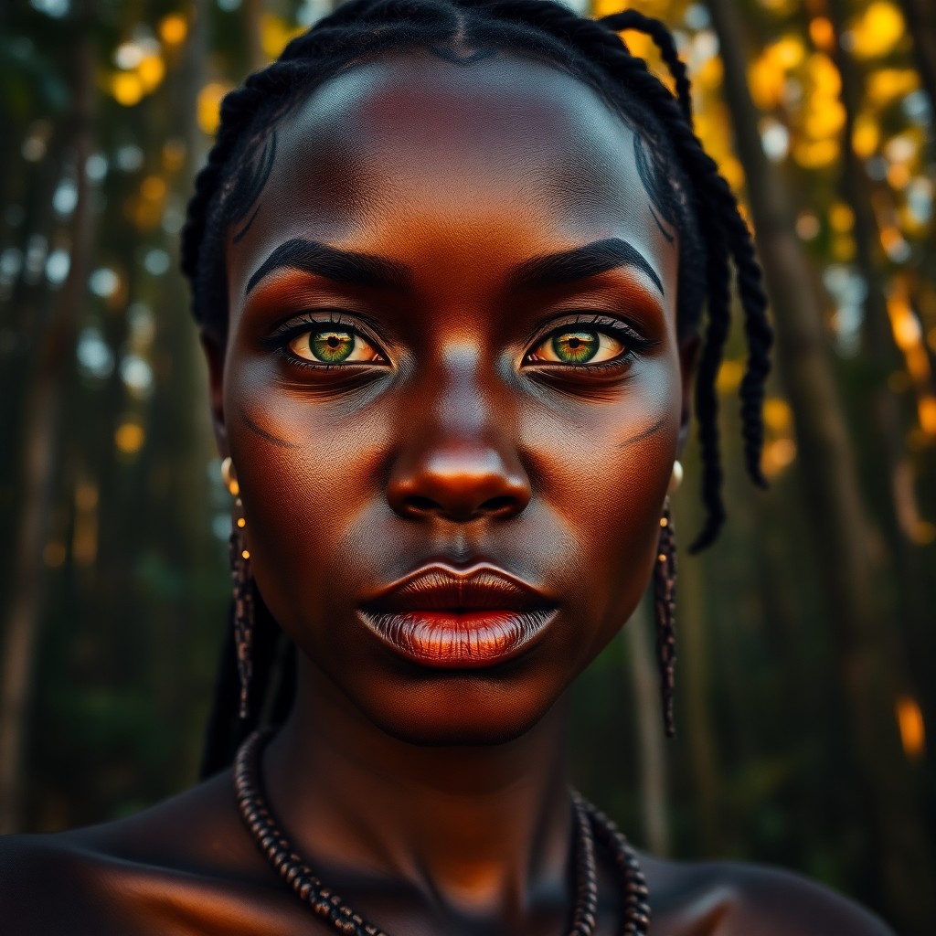 AI generated art for prompt: A captivating portrait of an African woman with smooth coffee-colored skin and intricate tribal mark