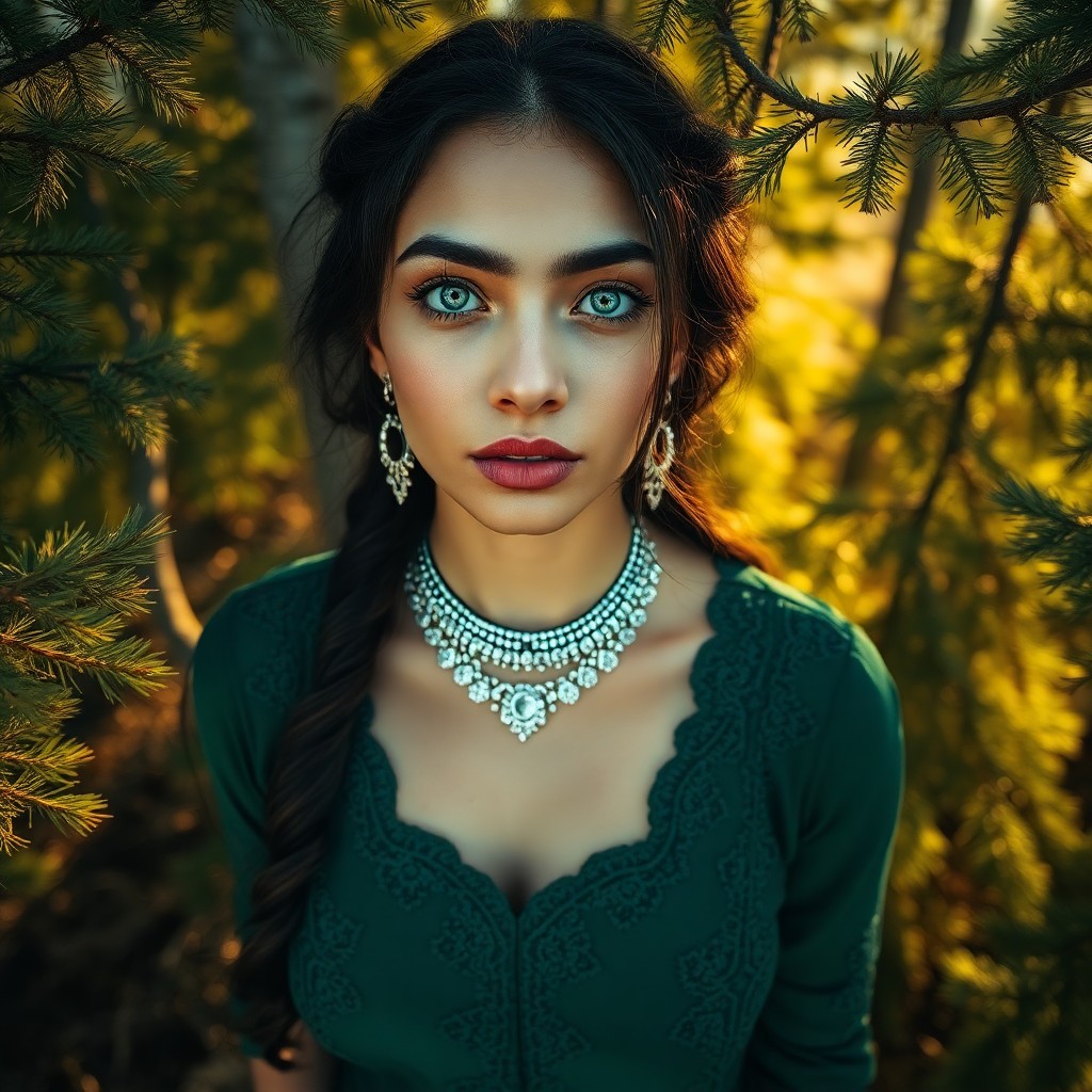 AI generated art for prompt: Craft a photorealistic portrait photograph exuding mystery with a South Asian woman, her deep blue e