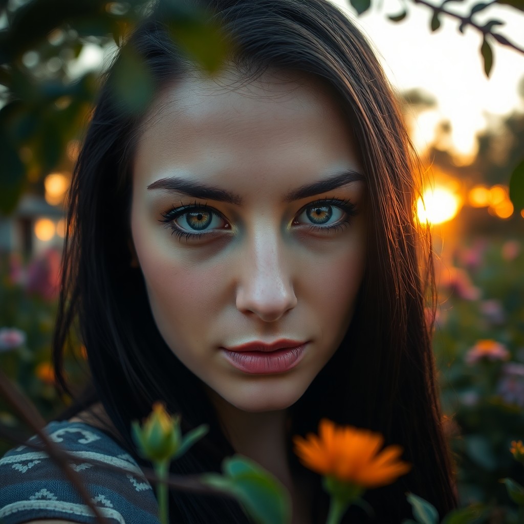 AI generated art for prompt: A photorealistic portrait photograph captures the intense gaze of an Eastern European woman with amb