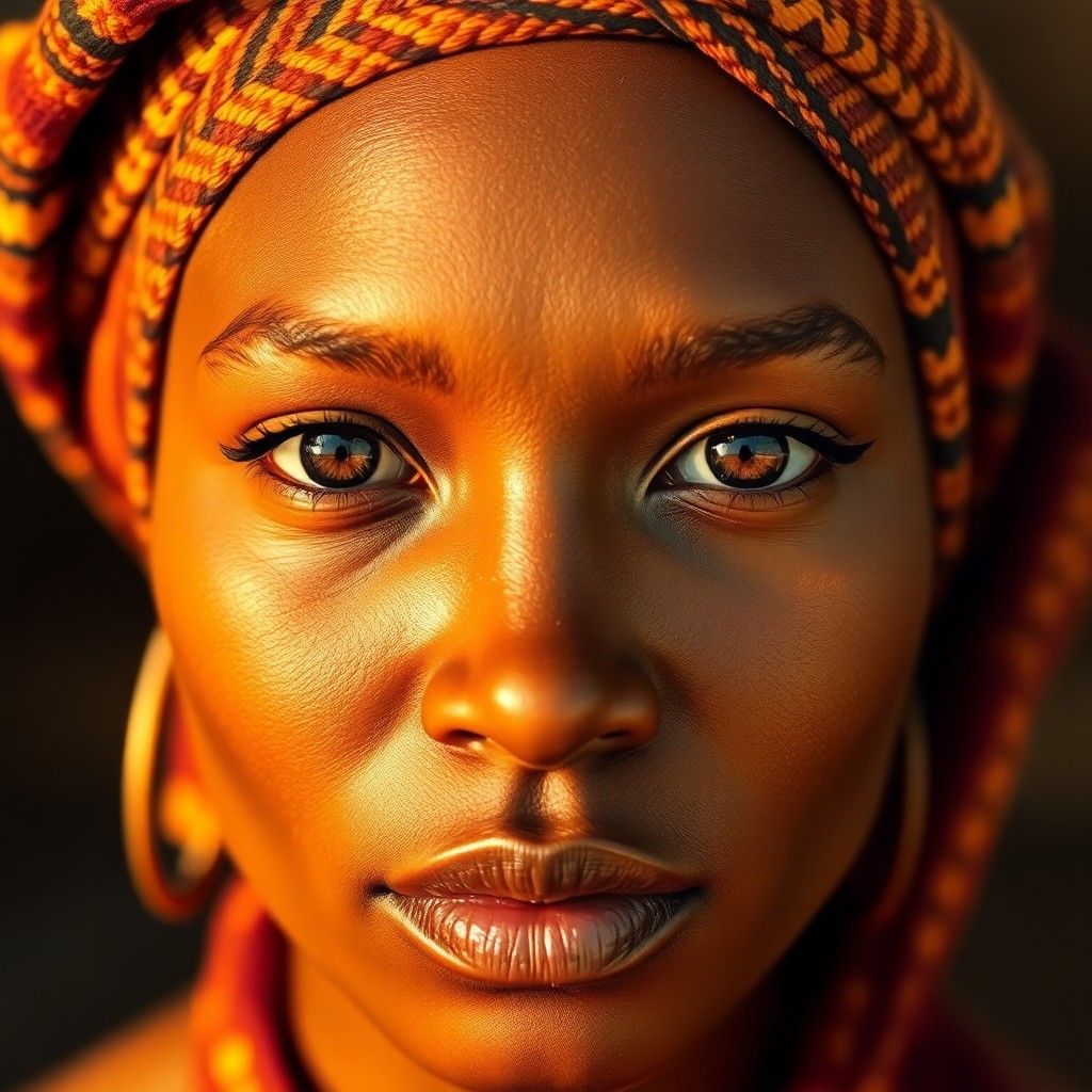 AI generated art for prompt: Envision a portrait photograph showcasing an African woman's captivating gaze, her warm skin tone an