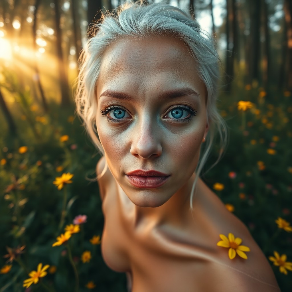 AI generated art for prompt: A captivating portrait of a Pacific Islander woman with icy blue eyes and platinum hair, captured by