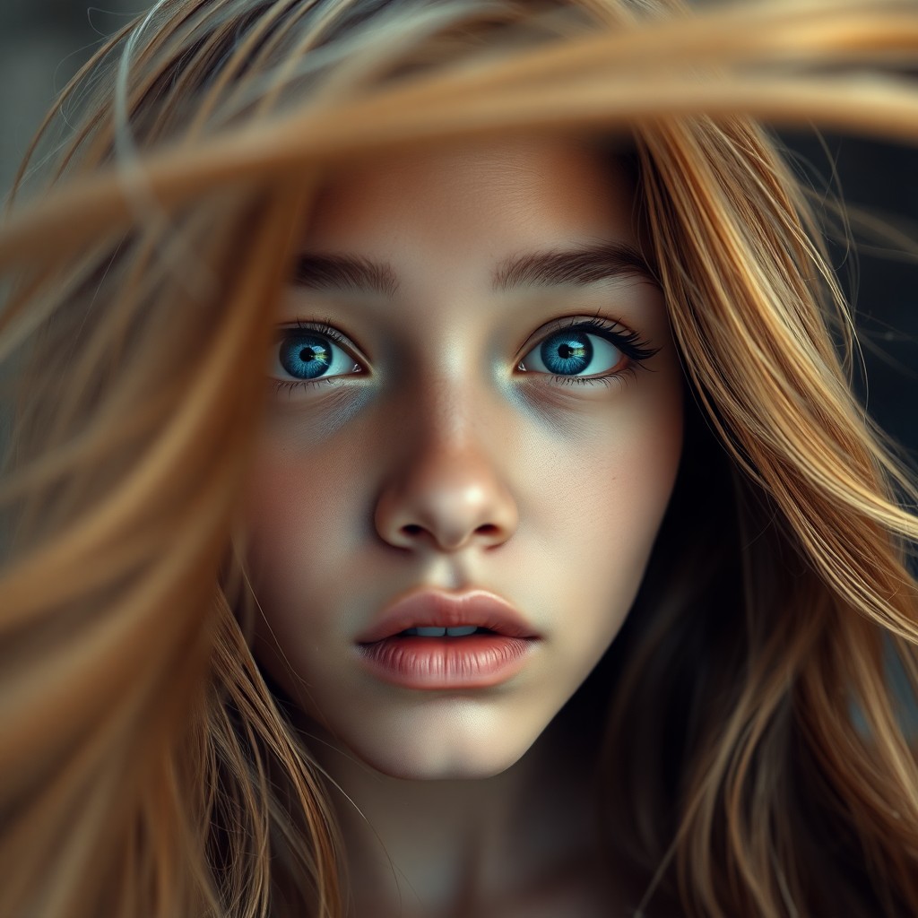 AI generated art for prompt: Hyperrealistically depict a young Pacific Islander woman with striking blue eyes and porcelain skin.