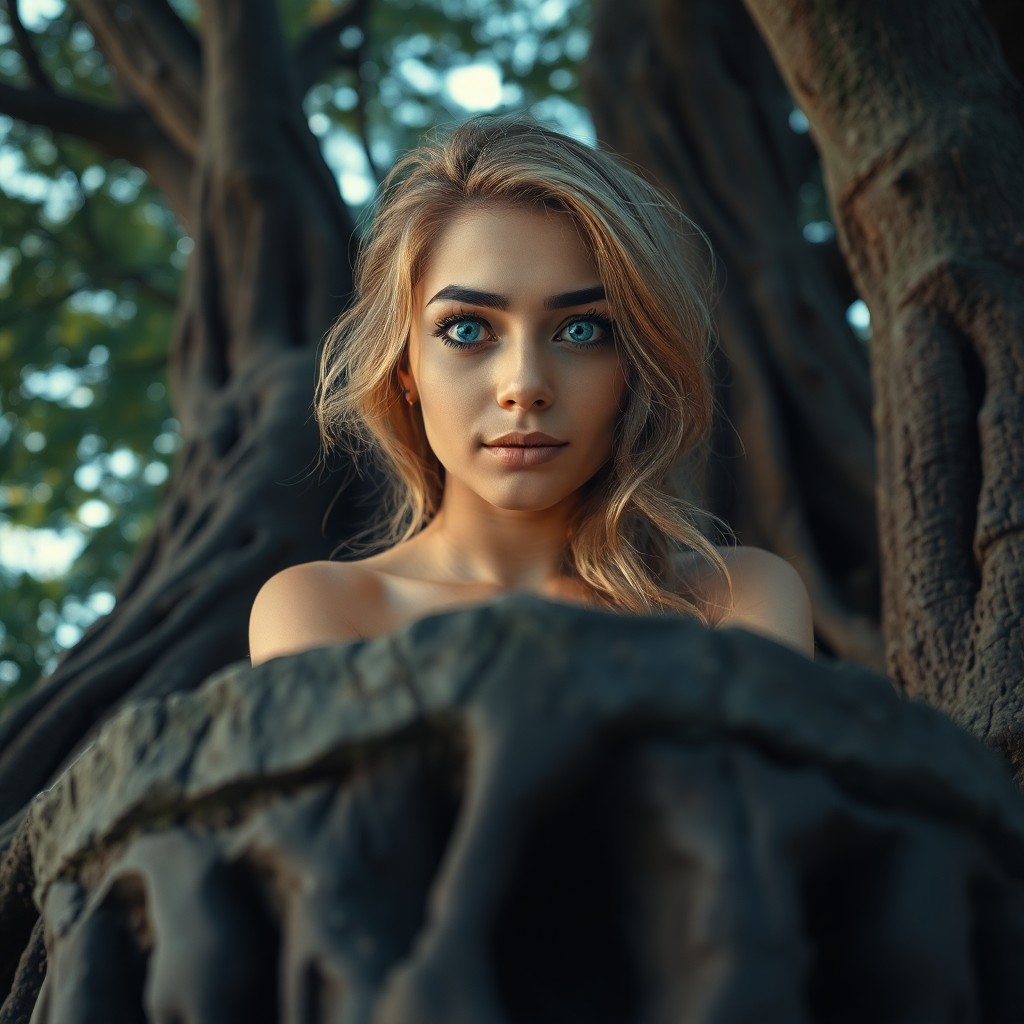 AI generated art for prompt: A mirrorless camera captures a captivating South Asian woman with piercing blue eyes and golden hair