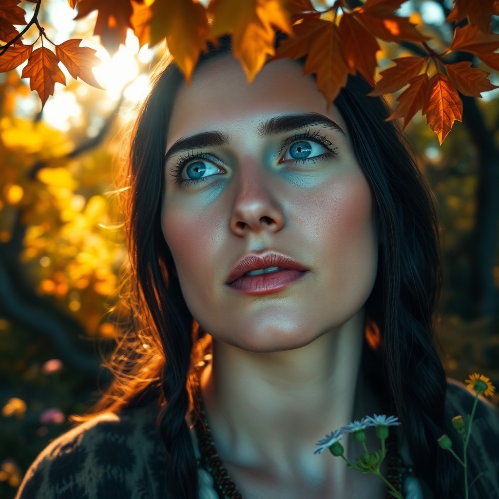 AI generated art for prompt: Imagine a photorealistic portrait photograph of a Native American woman with striking blue eyes and 