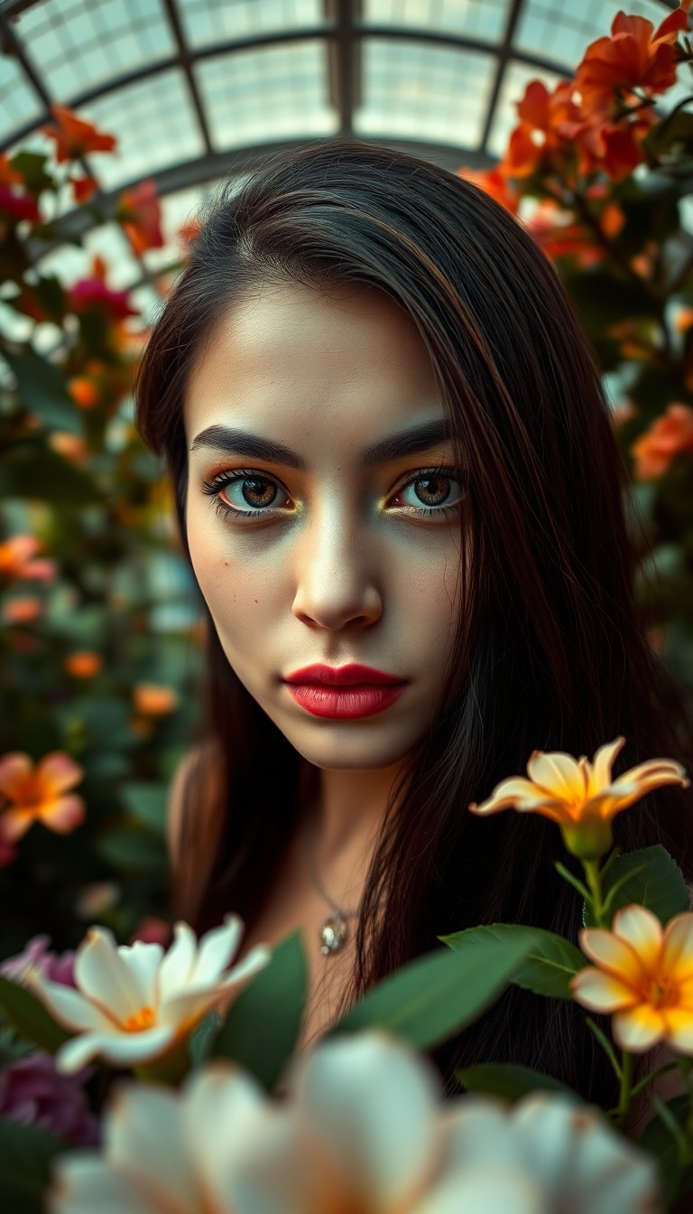 AI generated art for prompt: A portrait photograph captures an enigmatic Eurasian woman with captivating hazel eyes and long rave