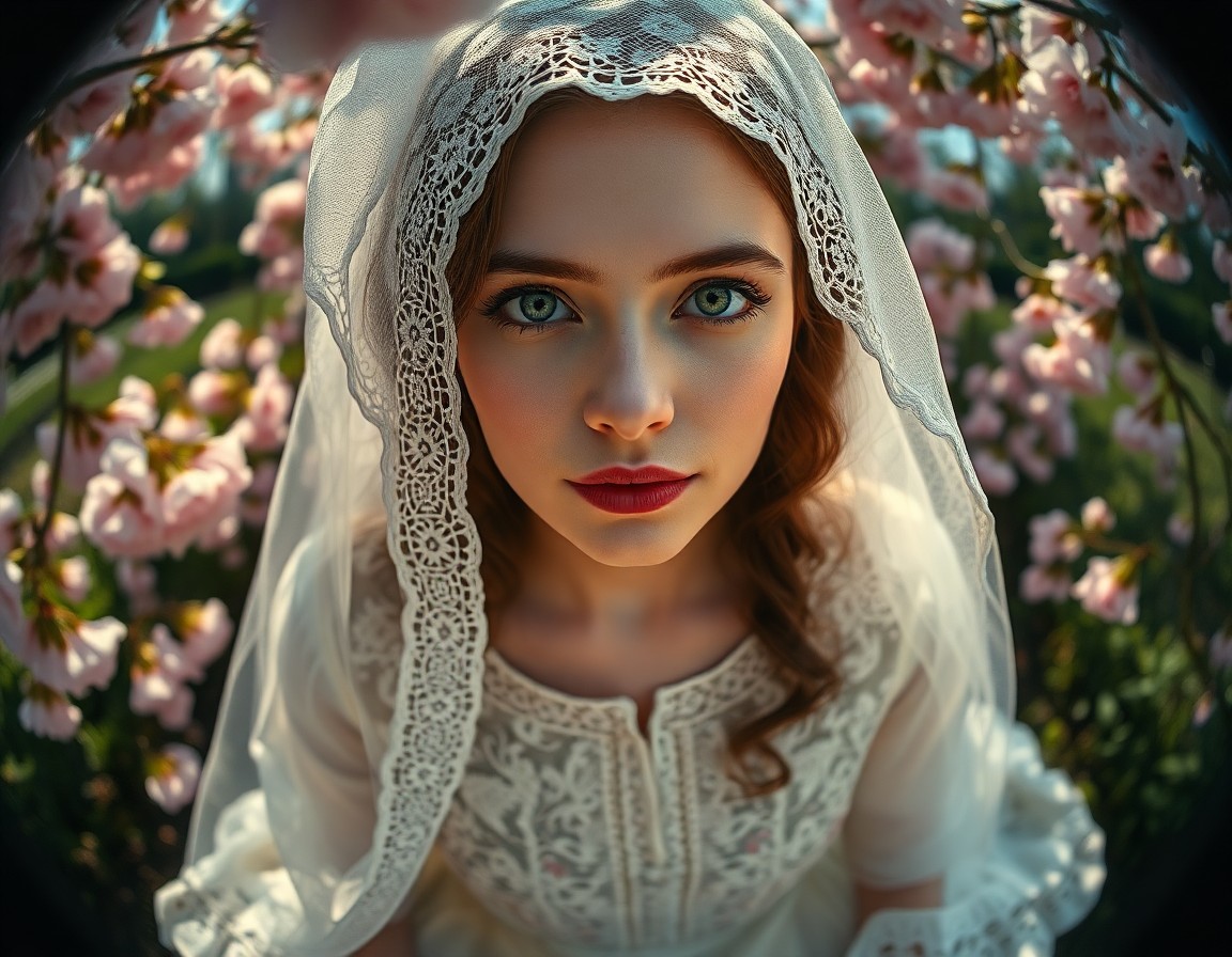 AI generated art for prompt: A photorealistic portrait captures the enigmatic charm of a European woman with striking green eyes 