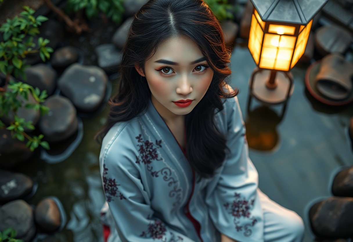 AI generated art for prompt: A photorealistic portrait of an East Asian woman, her delicate features illuminated by the soft glow