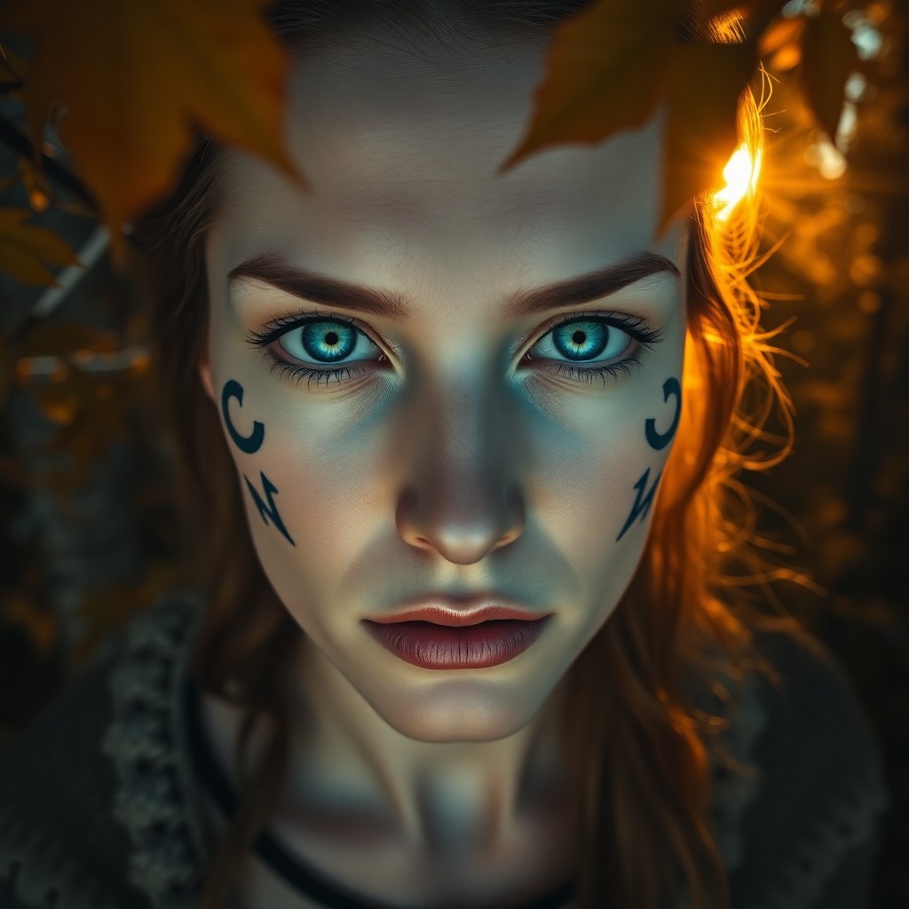 AI generated art for prompt: A highly detailed portrait photograph captures the enigmatic expression of a Nordic woman with pierc