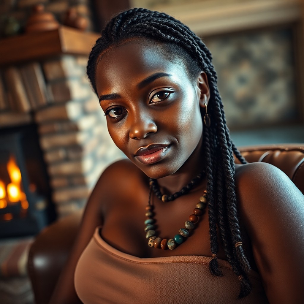 AI generated art for prompt: A portrait photograph captures the enigmatic essence of an African-American woman with soulful brown