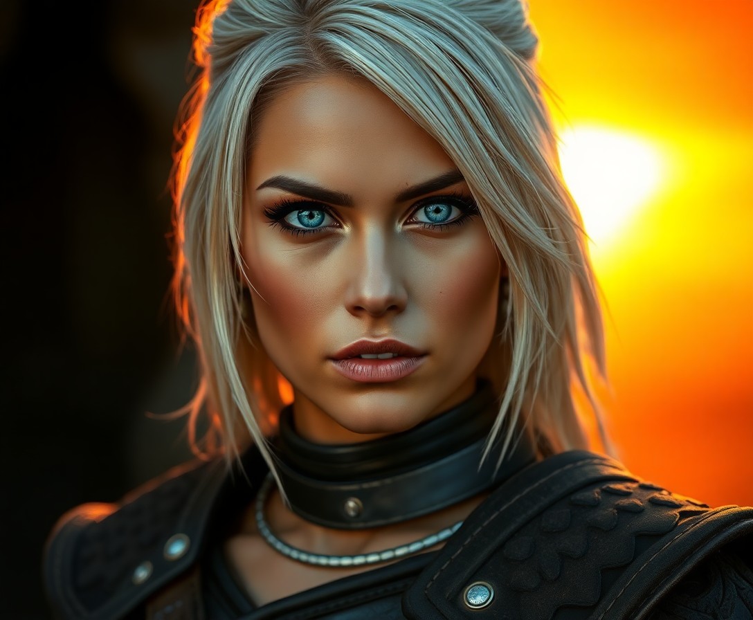 AI generated art for prompt: A captivating ultra-realistic portrait of a Hispanic warrior woman with piercing blue eyes, framed b