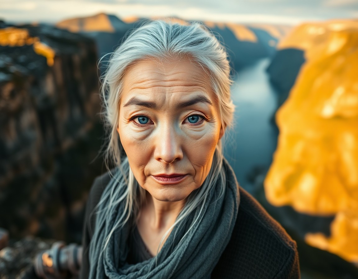 AI generated art for prompt: Imagine a portrait of a 50-year-old East Asian woman, captured by a DSLR camera. The photo showcases