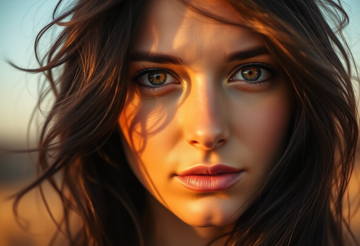 AI generated art for prompt: A portrait photograph captures the introspective gaze of a European woman with piercing amber eyes a