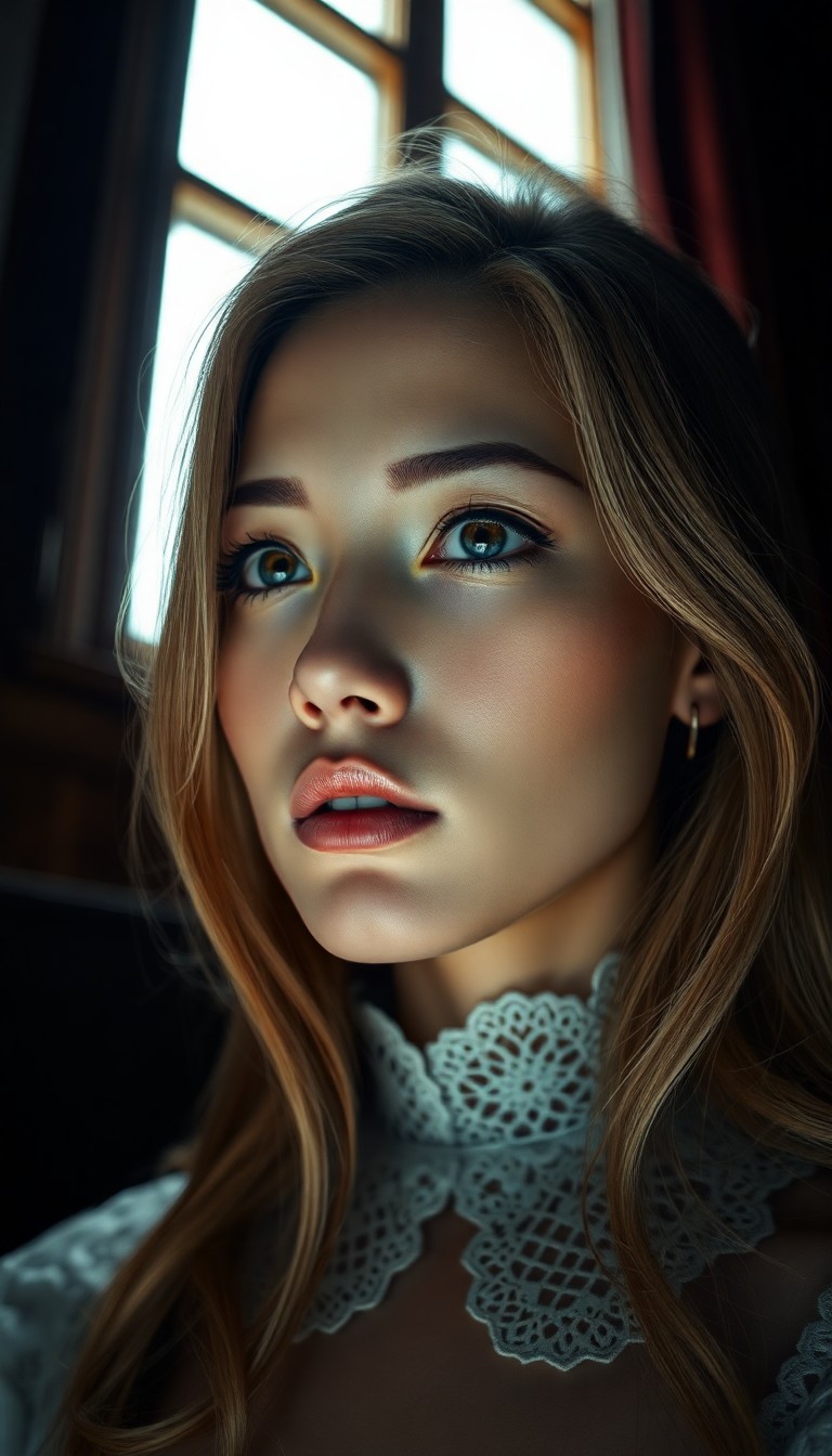 AI generated art for prompt: A captivating portrait photograph captures the enigmatic expression of an East Asian woman with pier