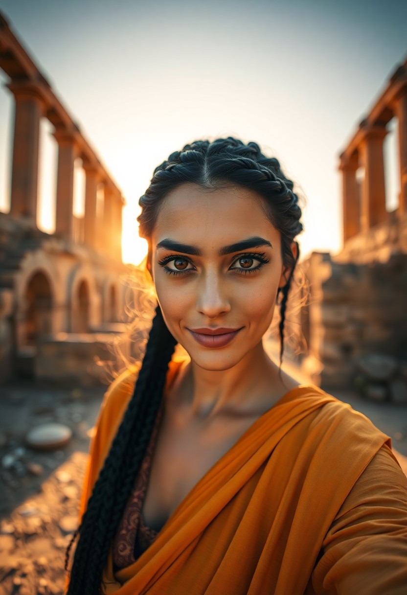 AI generated art for prompt: A portrait photograph captures the enigmatic allure of a Middle Eastern woman with piercing hazel ey