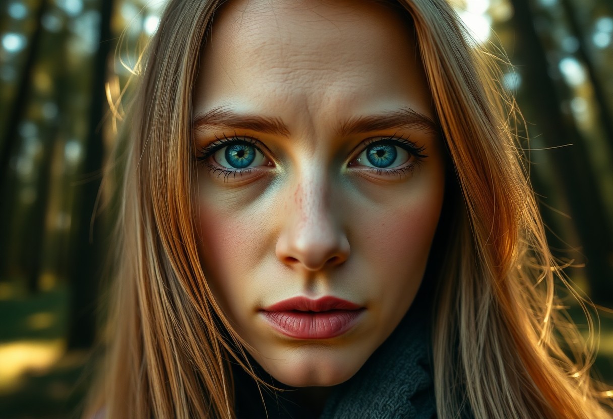 AI generated art for prompt: A captivating portrait photo captures the enigmatic expression of a European woman. With piercing bl