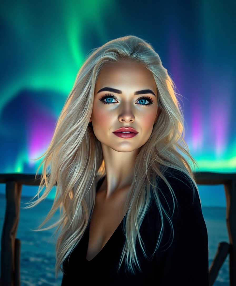 AI generated art for prompt: Create a photorealistic portrait of a captivating Hispanic woman with mesmerizing blue eyes and flow