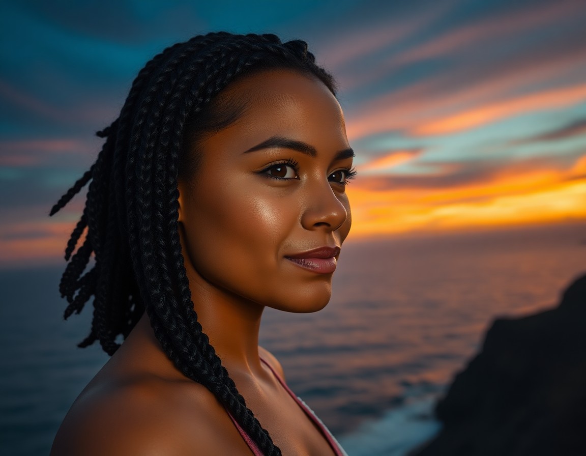 AI generated art for prompt: Craft a hyperrealistic portrait of a captivating Pacific Islander woman, her warm hazel eyes and int