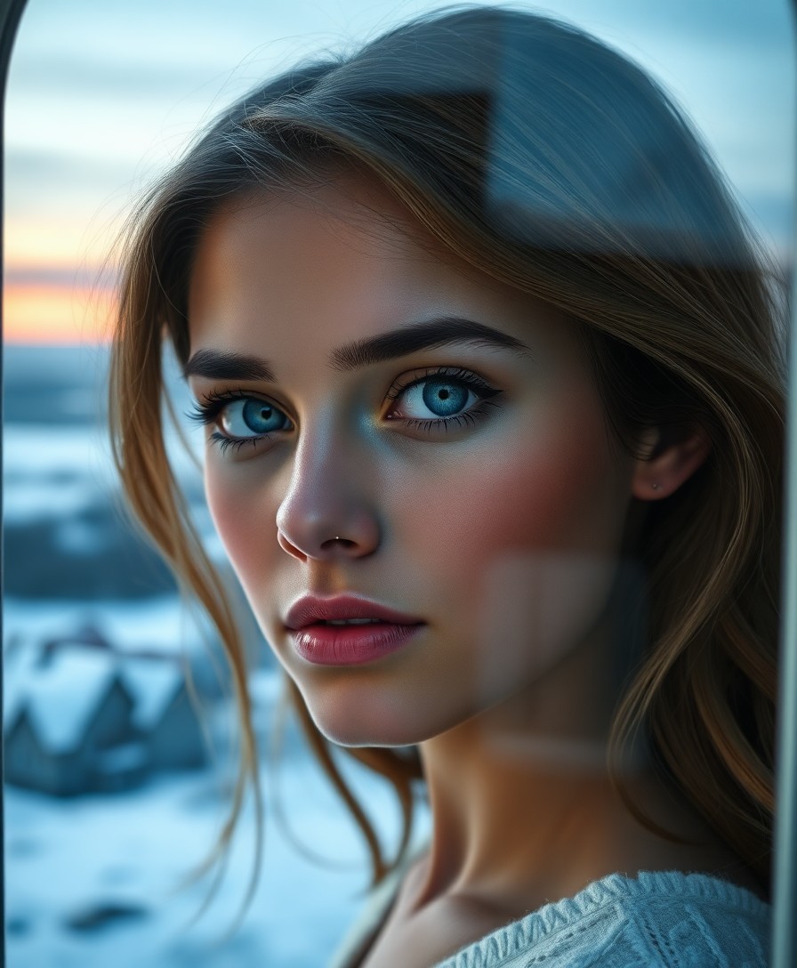 AI generated art for prompt: Create an ultrarealistic portrait of a young Hispanic woman with captivating blue eyes, golden-brown