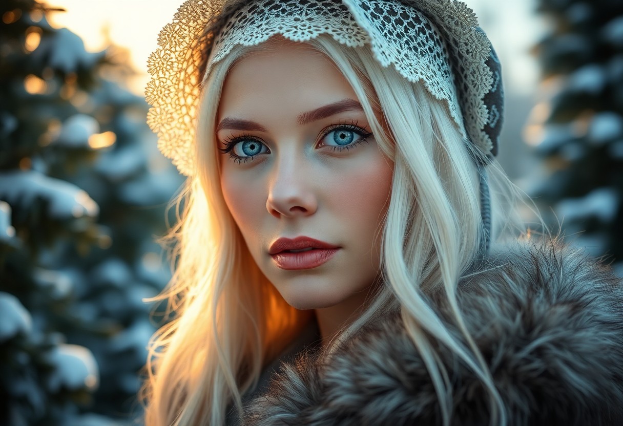 AI generated art for prompt: A photorealistic portrait showcases a Pacific Islander woman with captivating ice-blue eyes and long