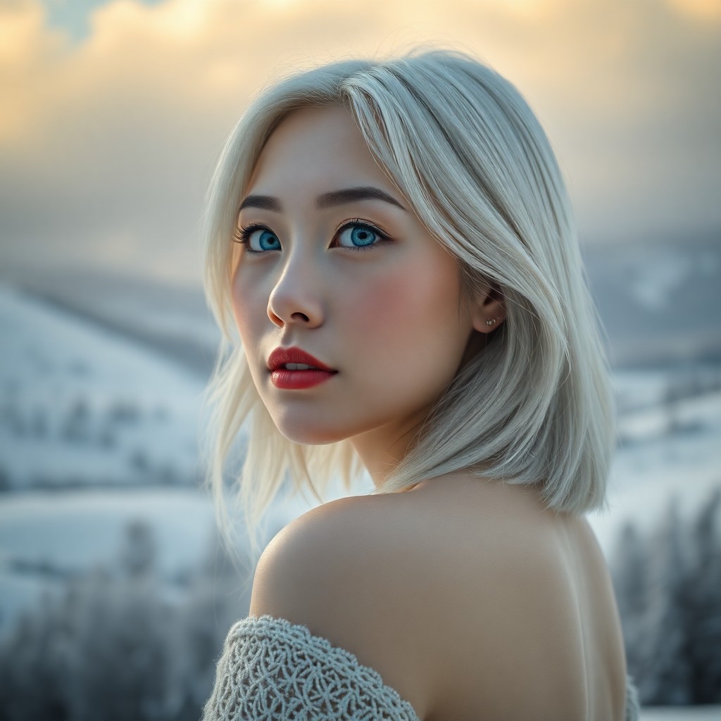 AI generated art for prompt: Capture a photorealistic portrait of an East Asian woman in her mid-thirties with porcelain skin and