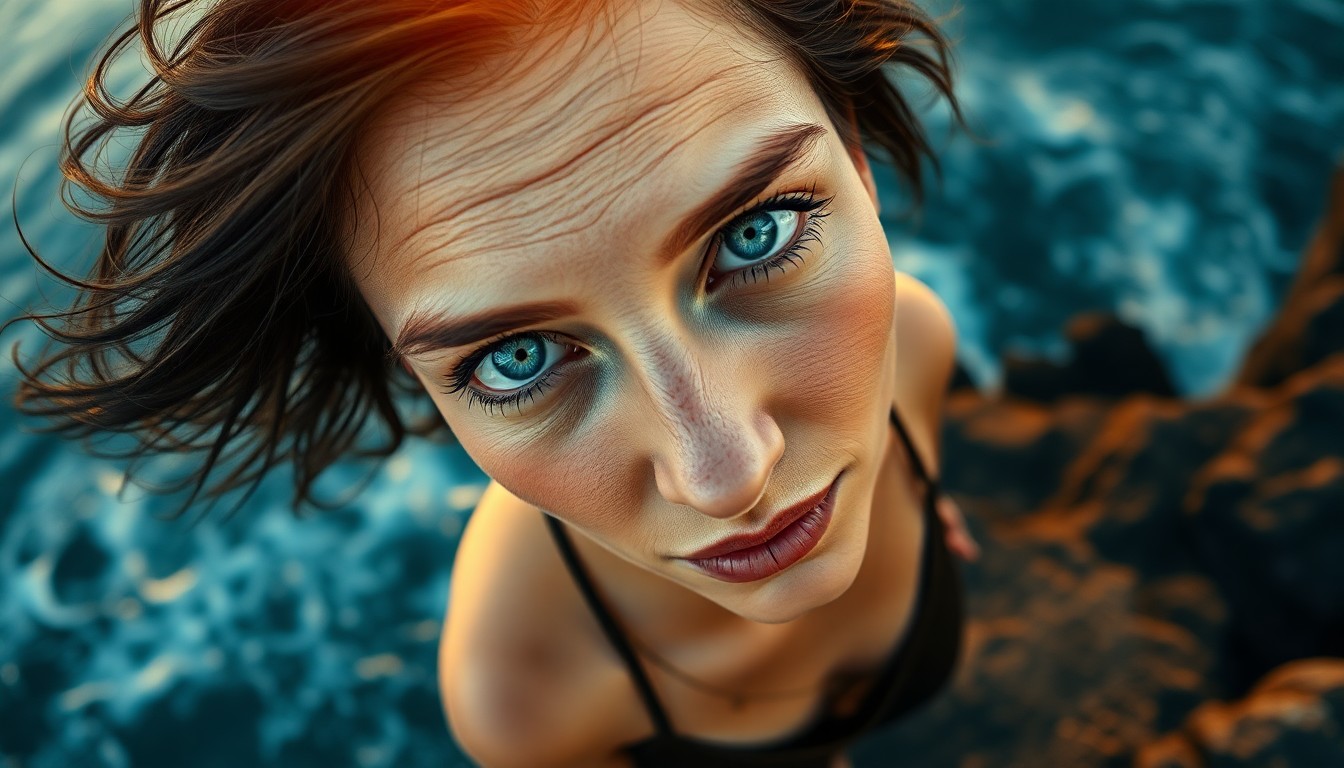 AI generated art for prompt: A photorealistic portrait captures a European woman in her mid-thirties with striking blue eyes from