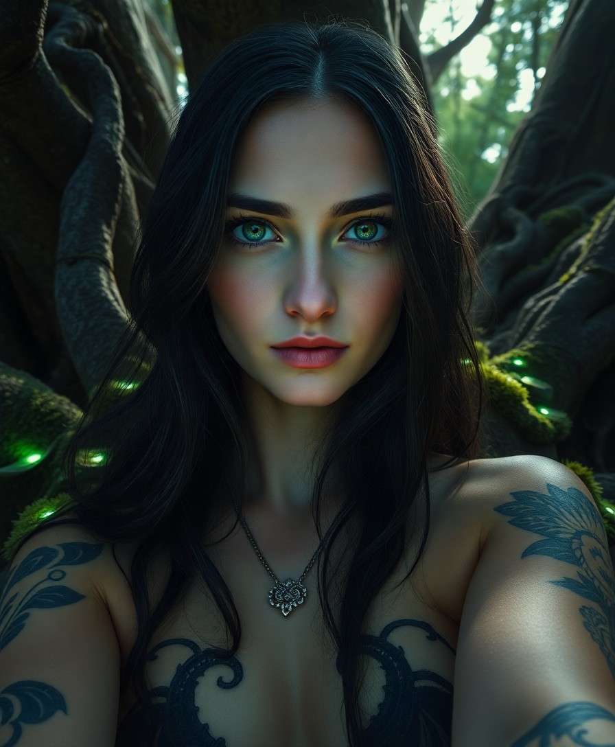 AI generated art for prompt: Imagine a portrait photograph of an enchanting Nordic woman with piercing emerald eyes and cascading