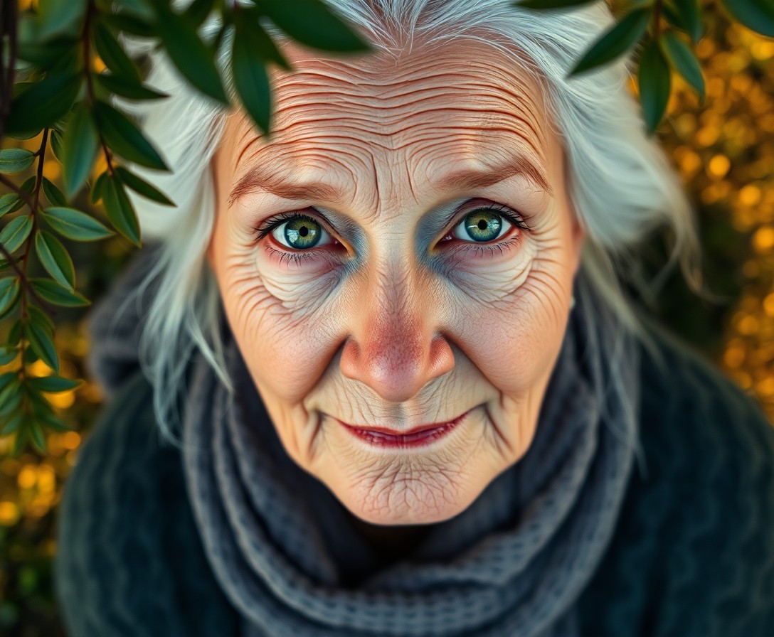 AI generated art for prompt: Envision a hyperrealistic portrait of an elderly Slavic woman, her intense green eyes exuding wisdom