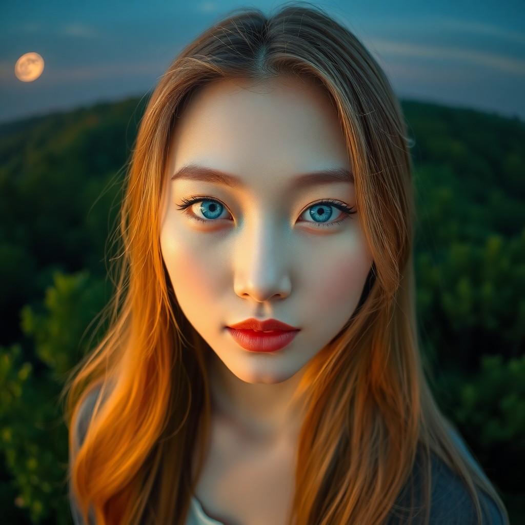 AI generated art for prompt: Craft an ultrarealistic portrait of an East Asian woman adorned with porcelain skin and captivating 