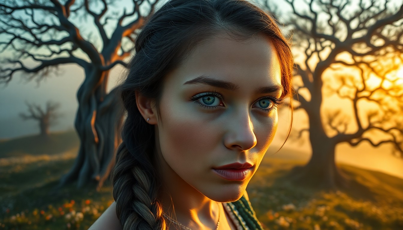 AI generated art for prompt: A photorealistic portrait photograph showcases a Pacific Islander woman with striking green eyes and