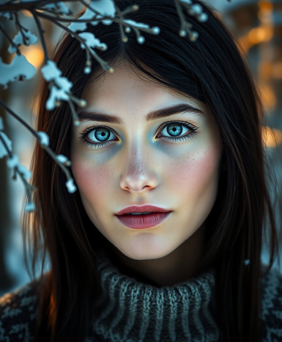 AI generated art for prompt: Create an ultra-realistic portrait of a Middle Eastern woman with captivating ice-blue eyes and smoo