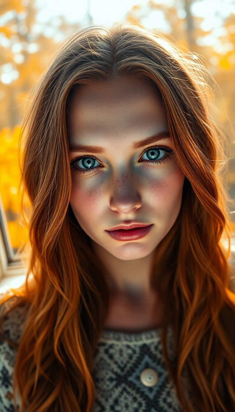 AI generated art for prompt: The captivating portrait photograph presents an enigmatic Nordic woman with piercing ice-blue eyes a