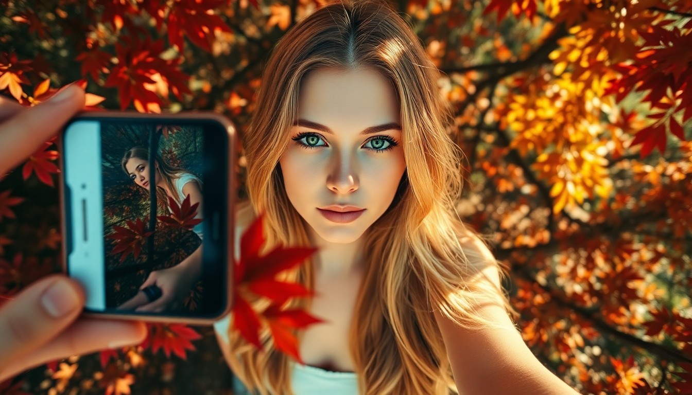 AI generated art for prompt: A smartphone camera lens captures an enigmatic portrait of a European woman with deep emerald eyes a