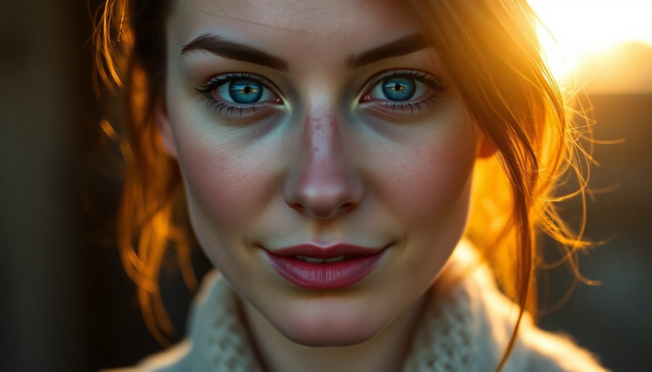 AI generated art for prompt: An enigmatic Eastern European woman with piercing blue eyes and a beguiling smile is captured in thi