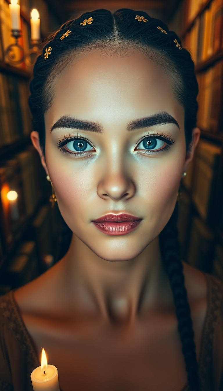 AI generated art for prompt: A portrait photograph captures a Pacific Islander woman's introspective gaze, her porcelain skin and