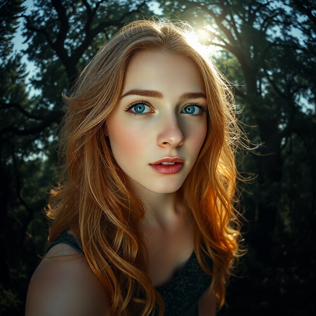 AI generated art for prompt: A photorealistic portrait photograph captures a European woman with striking blue eyes and porcelain