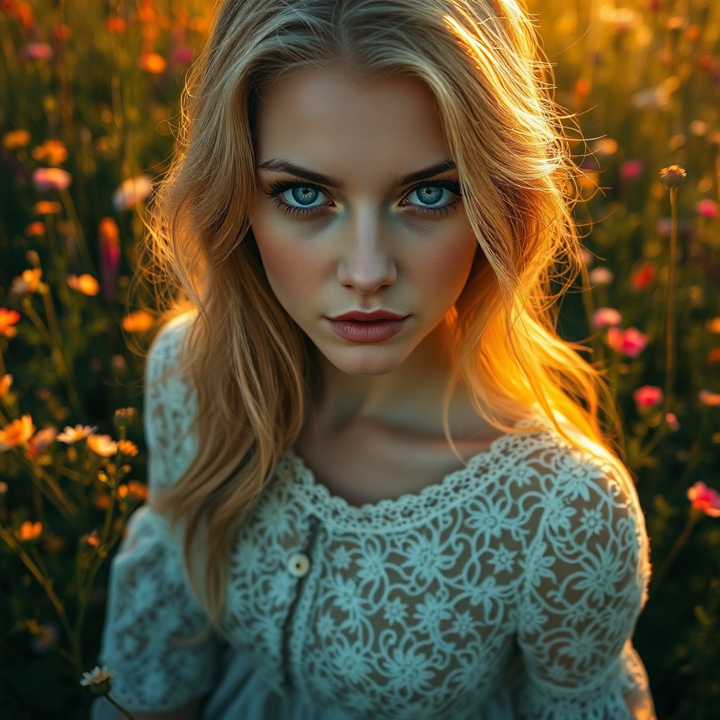 AI generated art for prompt: Envision a captivating hyperrealistic portrait of a European woman with mesmerizing blue eyes and ca