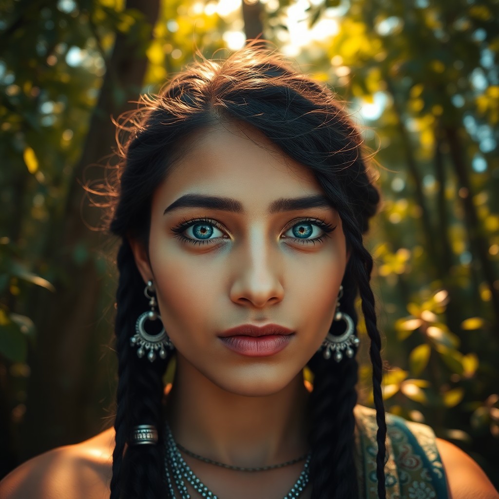 AI generated art for prompt: A portrait photograph showcases a South Asian woman, her piercing blue eyes and fair skin illuminate