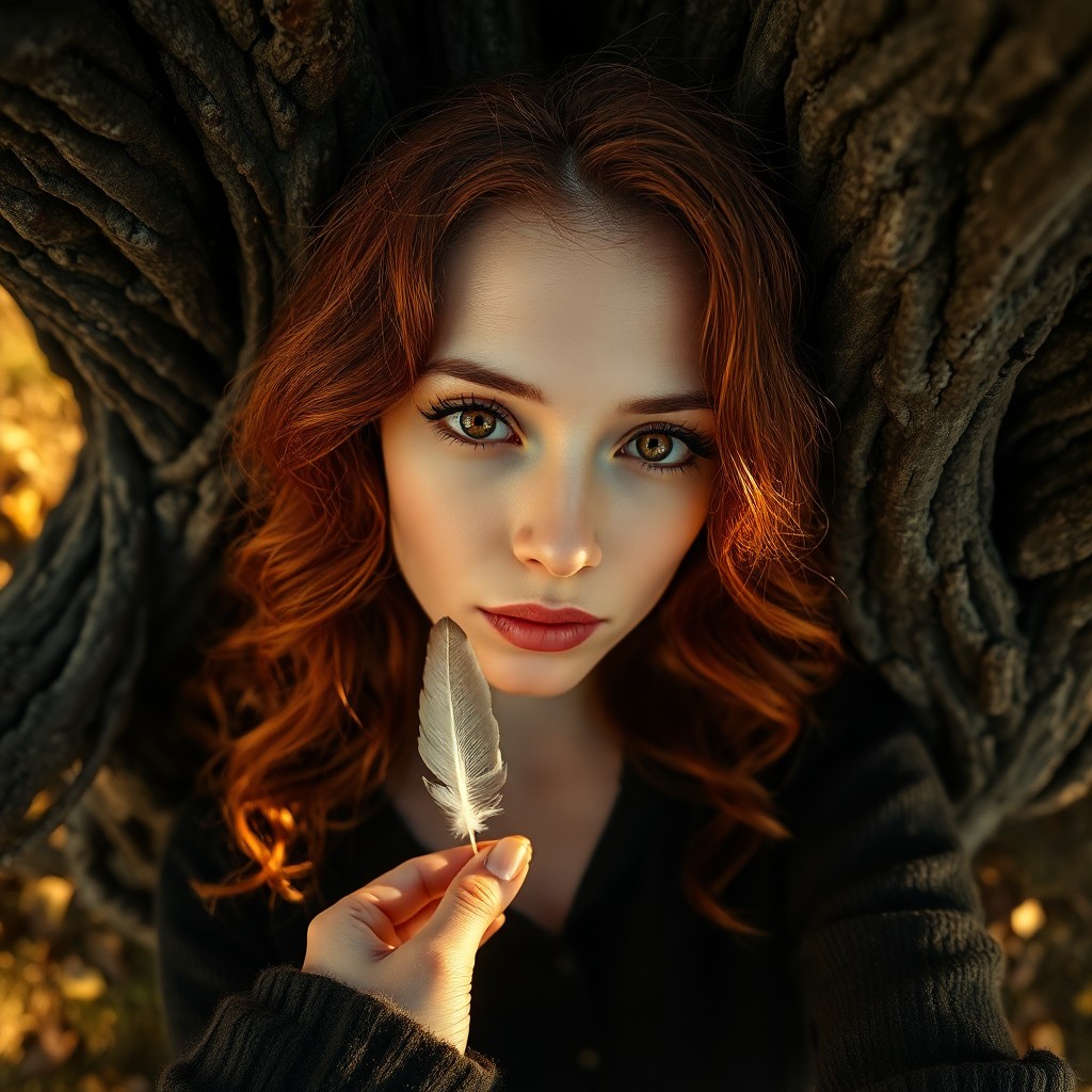 AI generated art for prompt: A smartphone camera lens captures an enigmatic Eastern European woman with captivating hazel eyes an