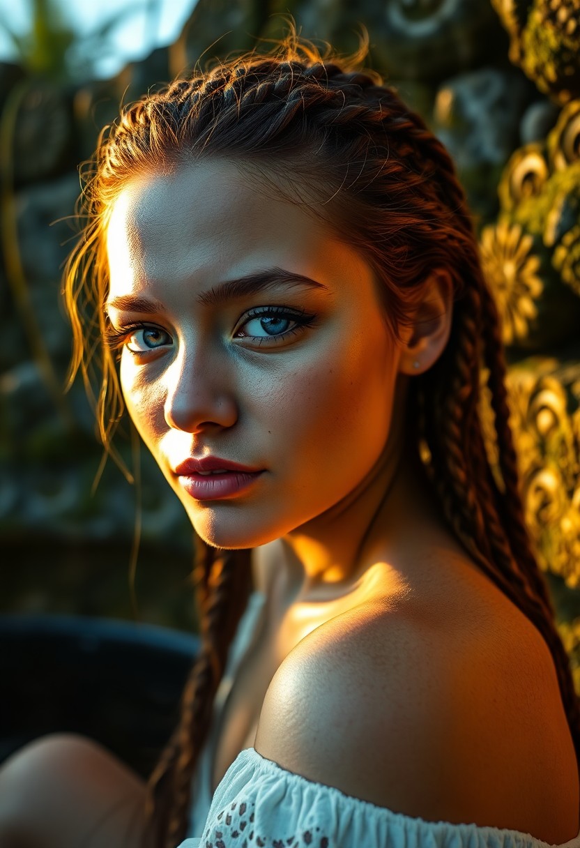 AI generated art for prompt: A photorealistic portrait photograph captures the enigmatic allure of a Pacific Islander woman with 