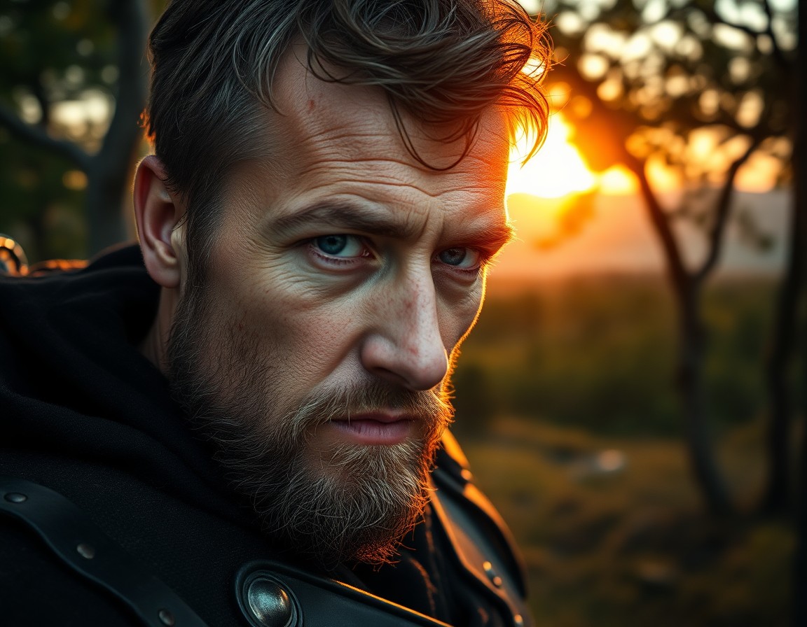 AI generated art for prompt: Conjure a portrait photograph capturing the essence of a Slavic warrior with piercing blue eyes and 