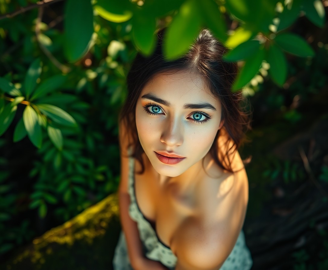 AI generated art for prompt: A DSLR captures a serene South Asian woman's photorealistic portrait, her captivating blue eyes and 